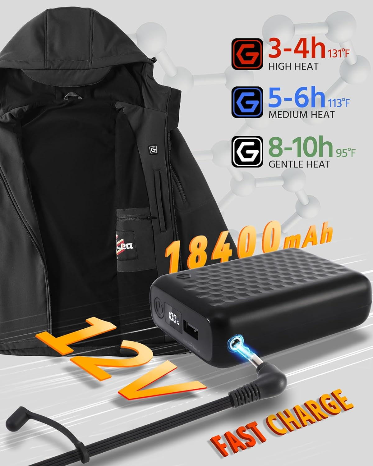 Ultimate Men's Graphene Heated Soft Shell Jacket - 12V 18400mAh for Maximum Warmth and Comfort