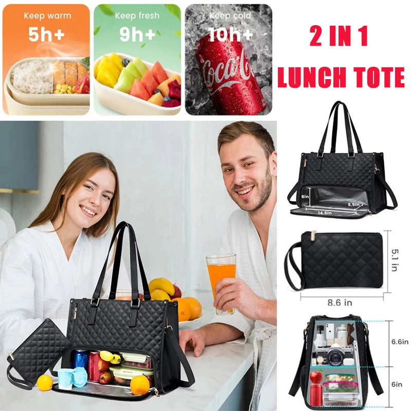 Elevate Your Everyday: 2-In-1 Insulated Lunch Bag & Laptop Carrier - Stylish, Leak-Proof Cooler for Work & Outdoor Adventures, Fits 15.6-Inch Laptops