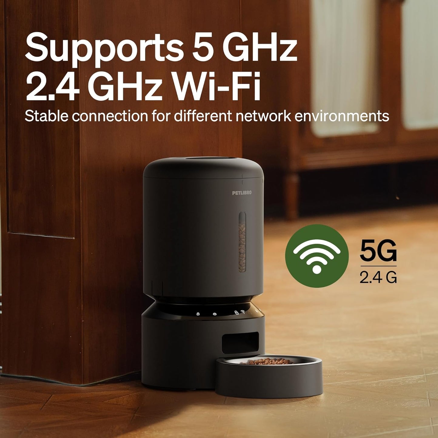 Automatic Cat Feeder, 5G Wifi Automatic Dog Food Dispenser with Freshness Preservation, 5L Timed Pet Feeder with Low Food Sensor, up to 10 Meals per Day, Granary Black